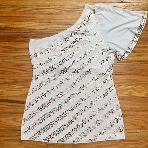 2B Bebe One Shoulder Gold Sequin Top Large